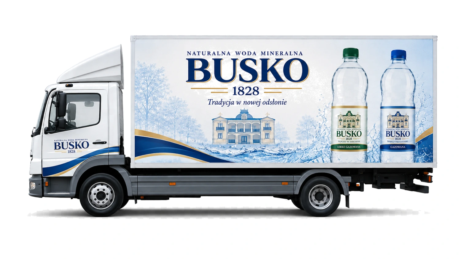 Lieferwagen mit der Beschriftung von Busko1828